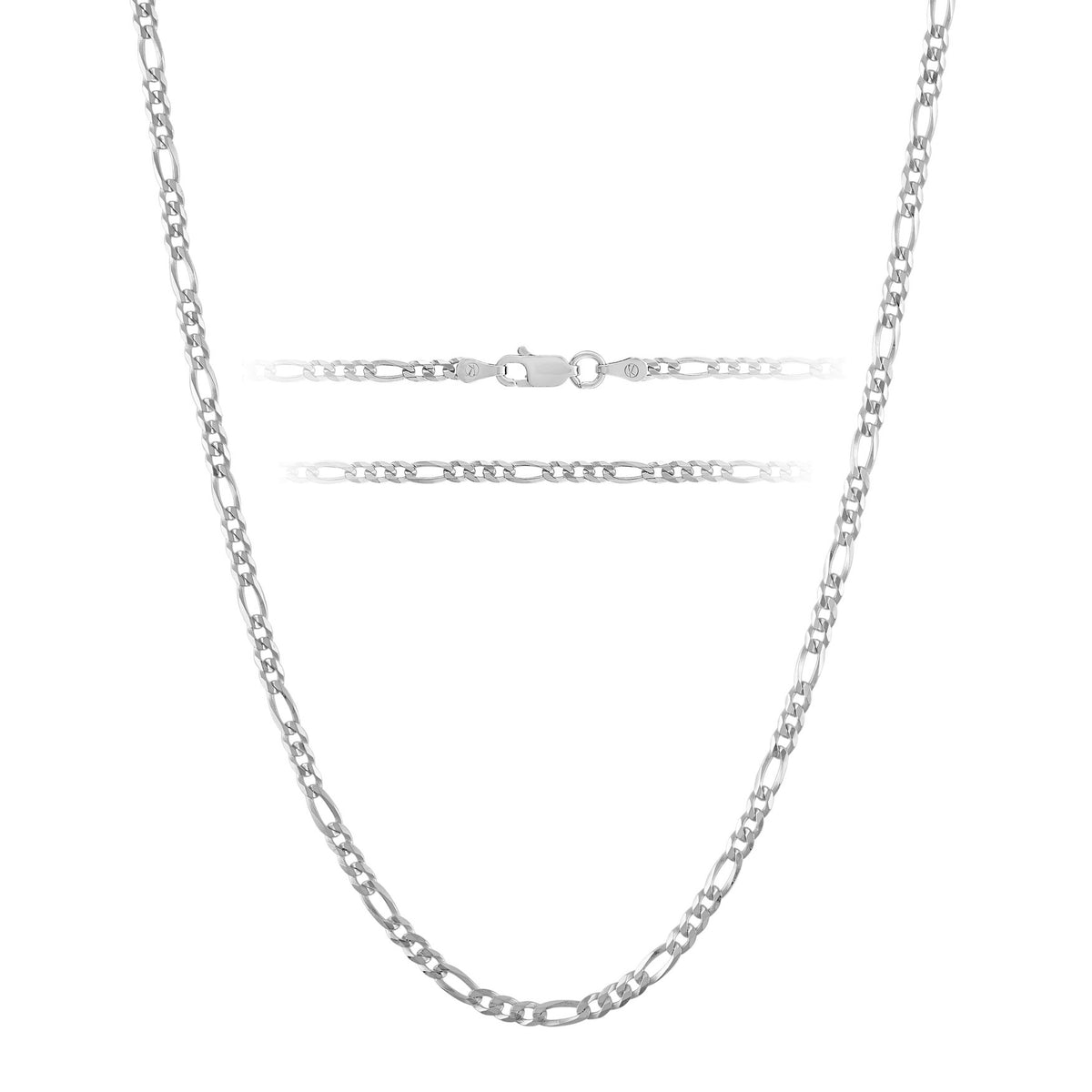 KISPER 925 Sterling Silver Chain Necklace Men Women Figaro Mariner Curb - Figaro 3mm