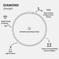 KISPER Tennis Bracelets for Women Clear White 2mm 14K Gold Plated CZ