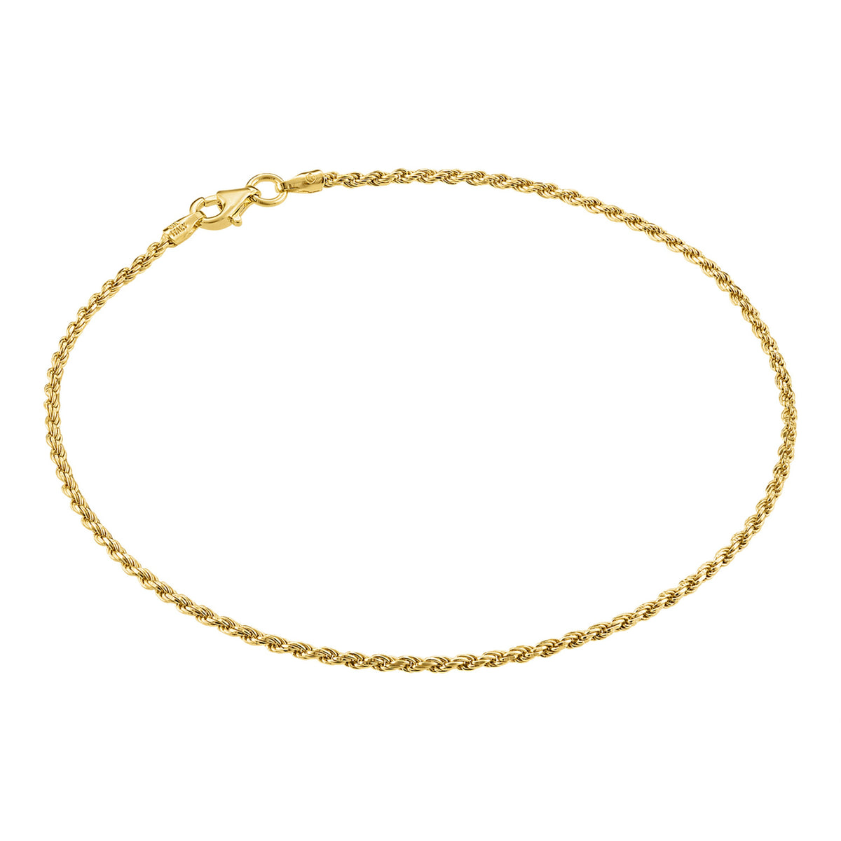 KISPER 18k Gold 925 Sterling Silver Italian 1.5mm Rope Link Chain Anklet Bracelet