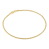 KISPER 18k Gold 925 Sterling Silver Italian 1.5mm Rope Link Chain Anklet Bracelet