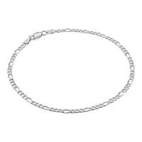 KISPER 925 Sterling Silver Italian 3mm Diamond-Cut Figaro Chain Anklet Bracelet