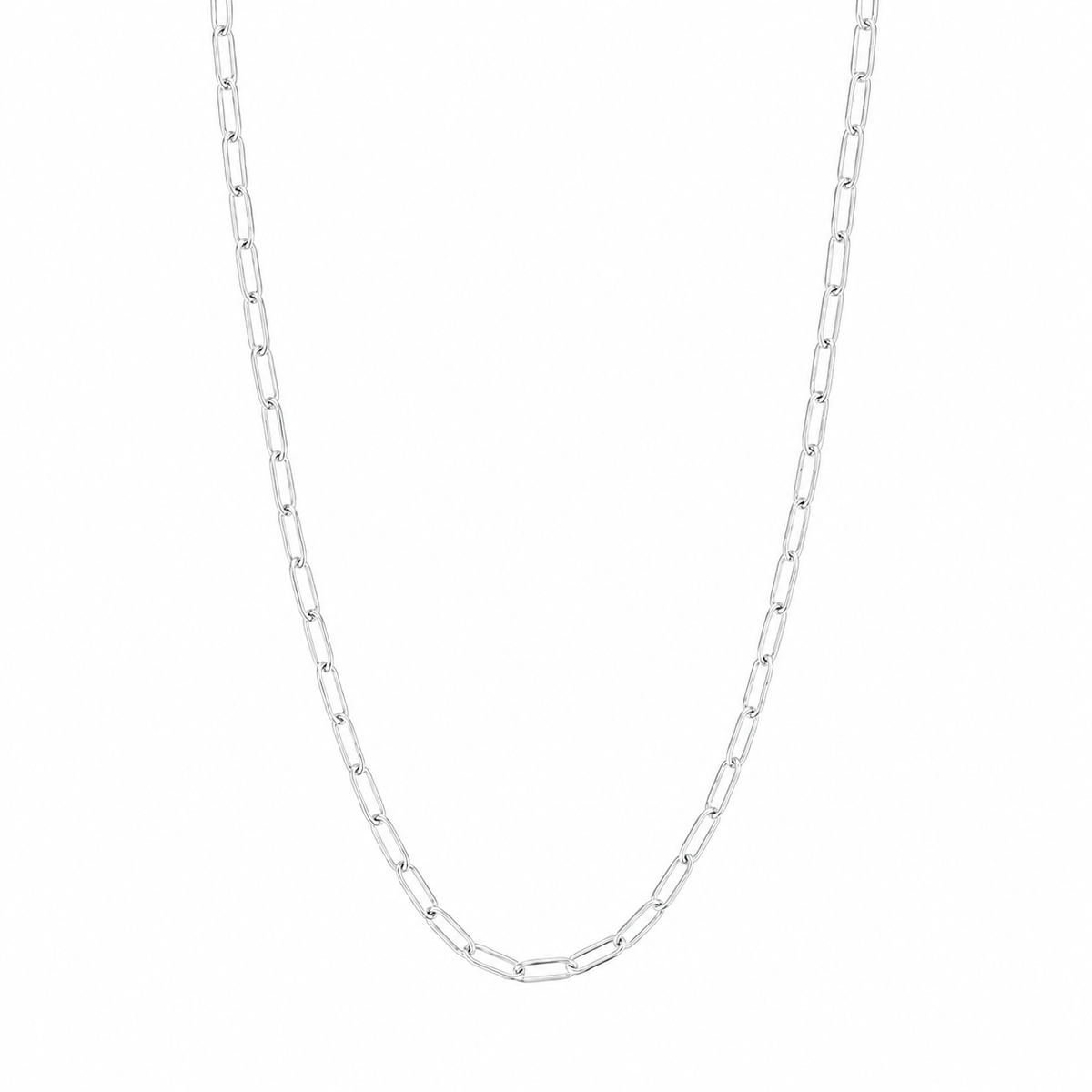 KISPER Paperclip Chain Necklace for Women White Gold Plated Stainless Steel
