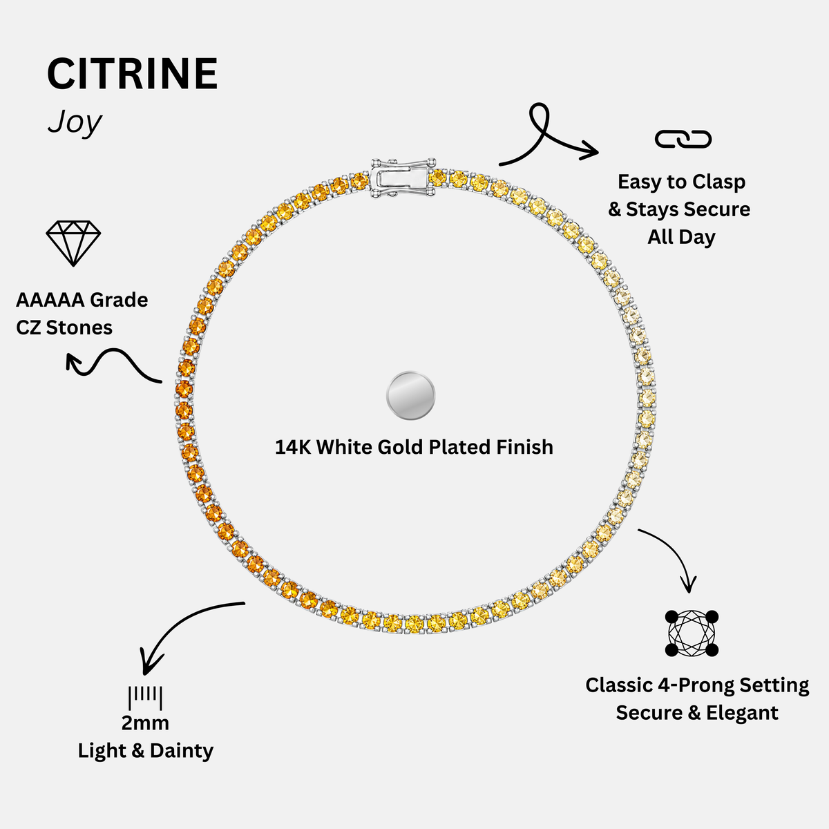 KISPER White Gold Tennis Bracelets for Women Yellow CZ Gradient Ombre