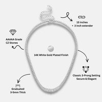 KISPER Tennis Necklaces for Women, Graduated White Gold Plated CZ