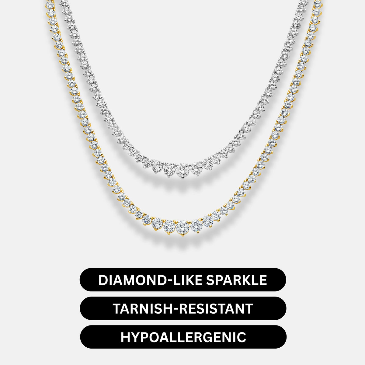 KISPER Tennis Necklaces for Women, Graduated White Gold Plated CZ