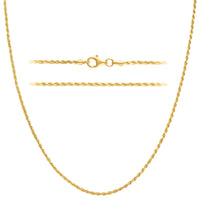 KISPER 18k Gold over 925 Sterling Silver Italian 1.5mm Rope Chain Necklace w/ Lobster Clasp