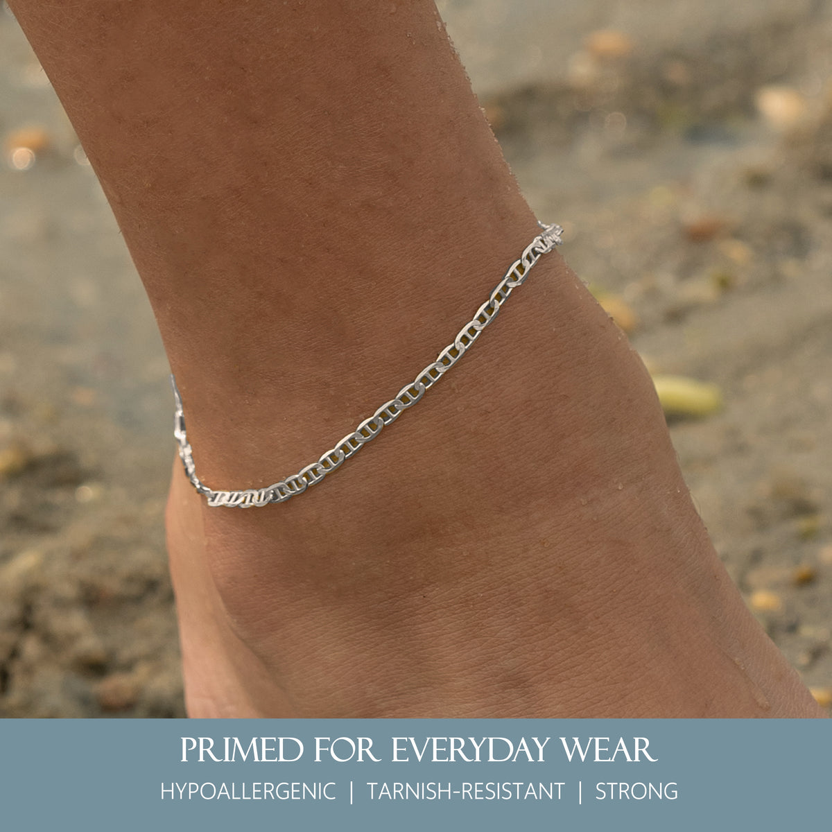KISPER 925 Sterling Silver Italian 3mm Diamond Cut Mariner Chain Anklet Bracelet