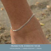 KISPER 925 Sterling Silver Italian 3mm Diamond Cut Mariner Chain Anklet Bracelet