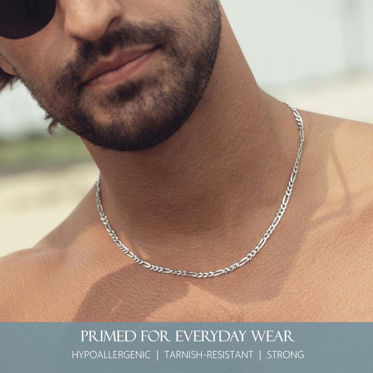 KISPER 925 Sterling Silver Italian 3mm Figaro Chain Necklace w/ Lobster Clasp