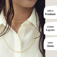 KISPER 24k Gold 1.5mm Stainless Steel Cable Chain Necklace w/ Spring Ring Clasp