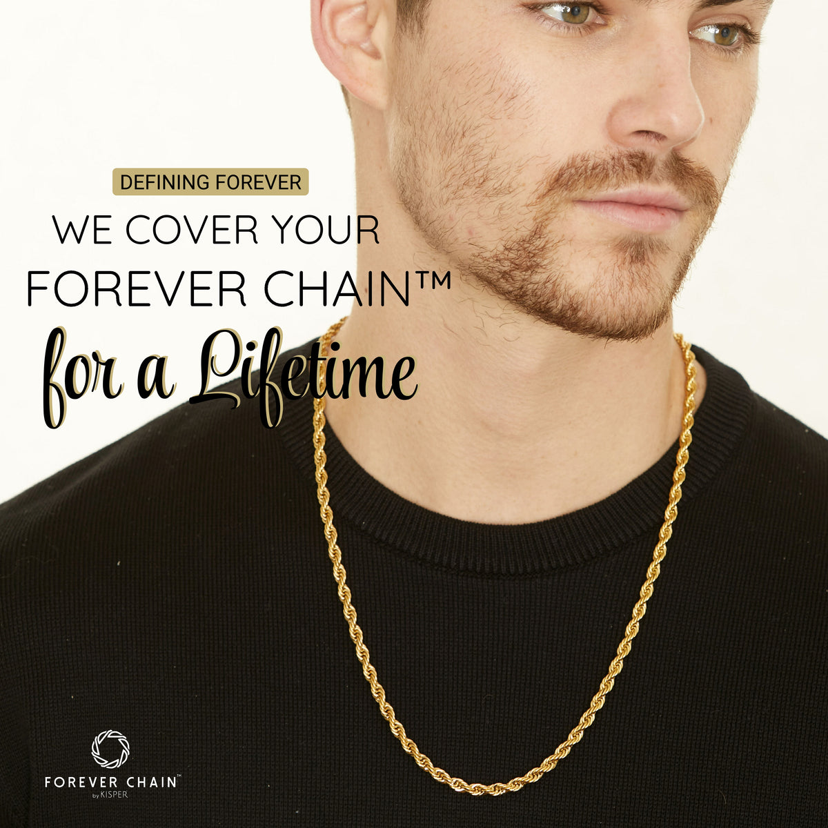 KISPER 18k Gold Rope Chain Necklace – 18k Gold Plated Stainless Steel