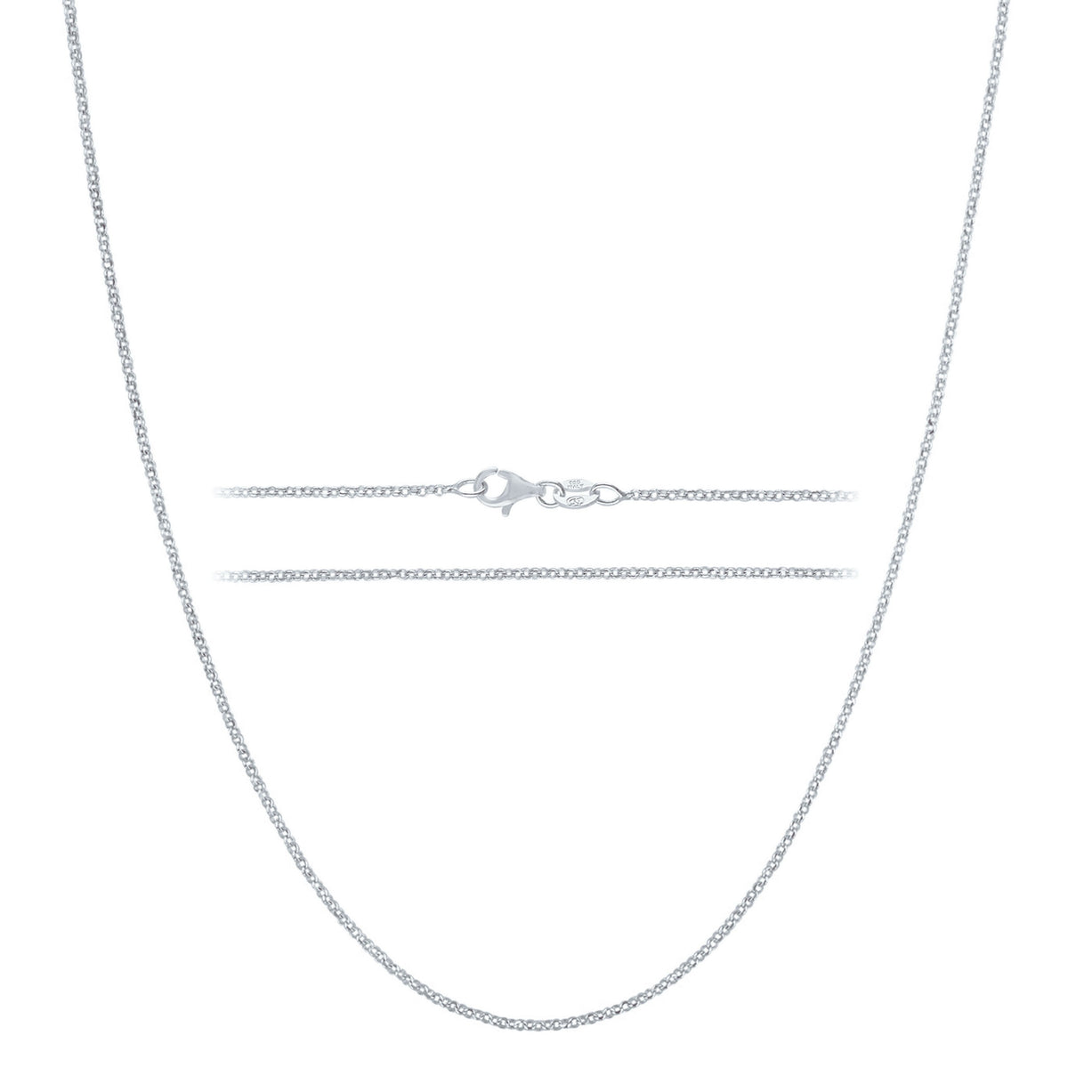 KISPER 925 Sterling Silver Thin 1.6mm Cable Link Chain Necklace w/ Lobster Clasp