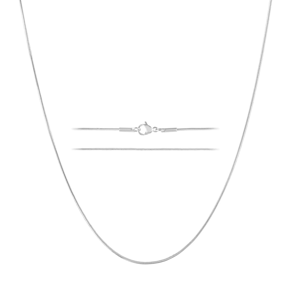 KISPER 1mm Stainless Steel Silver Snake Chain Necklace with Lobster Clasp