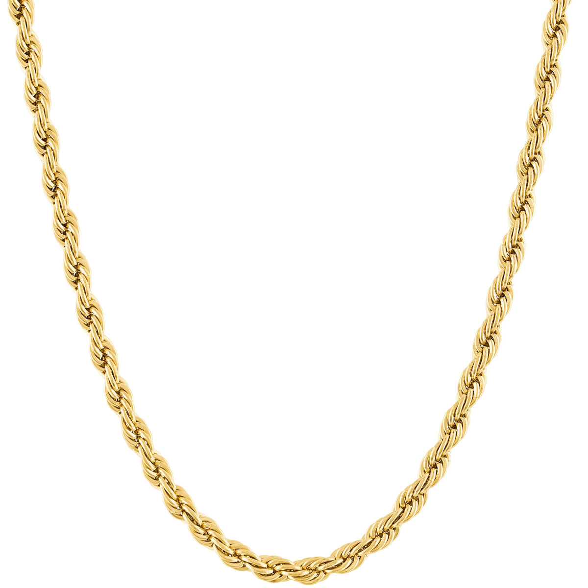 KISPER 18K Gold Plated Rope Chain Necklace for Men 5mm Stainless Steel