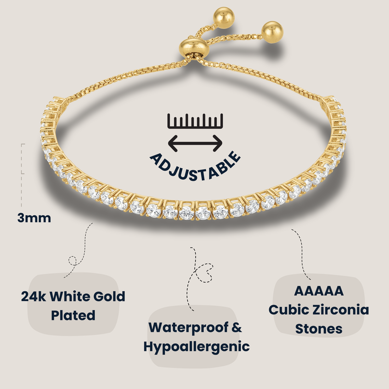 KISPER Adjustable Tennis Bracelets for Women Dainty Plated CZ