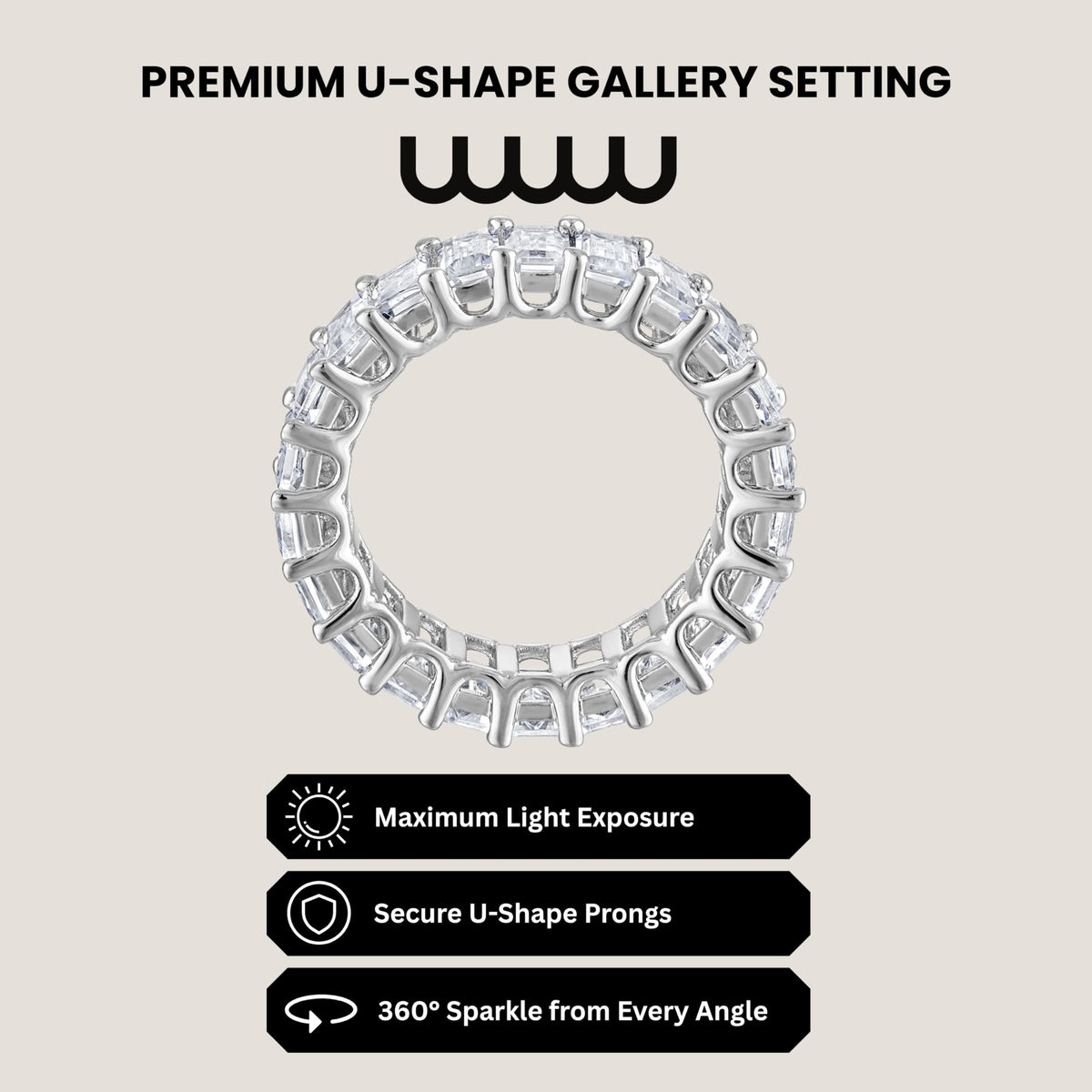 CZ Eternity Band Ring in 14K White Gold Plated – Round, Oval & Emerald Cut