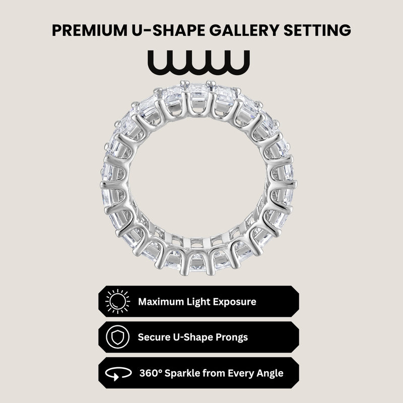 KISPER Round CZ Eternity Band Rings for Women White Gold Plated Stackable
