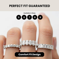 CZ Eternity Band Ring in 14K White Gold Plated – Round, Oval & Emerald Cut