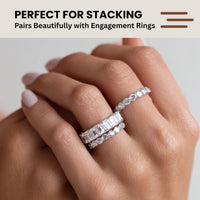 CZ Eternity Band Ring in 14K White Gold Plated – Round, Oval & Emerald Cut
