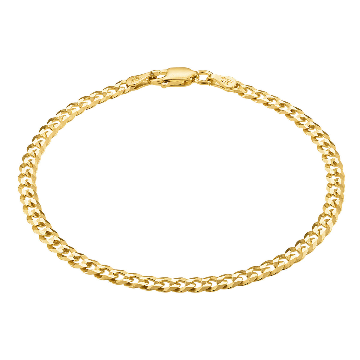 KISPER 18K Gold 925 Sterling Silver Italian 3.5mm Cuban Link Chain Bracelet
