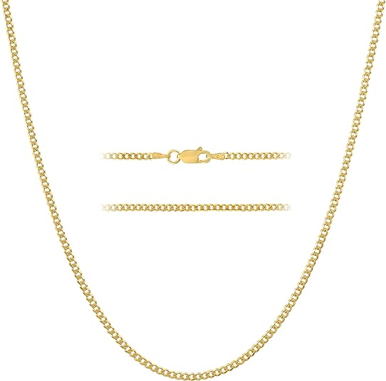 KISPER 925 Sterling Silver Italian Gold Cuban Chain Necklace w/ Lobster Clasp