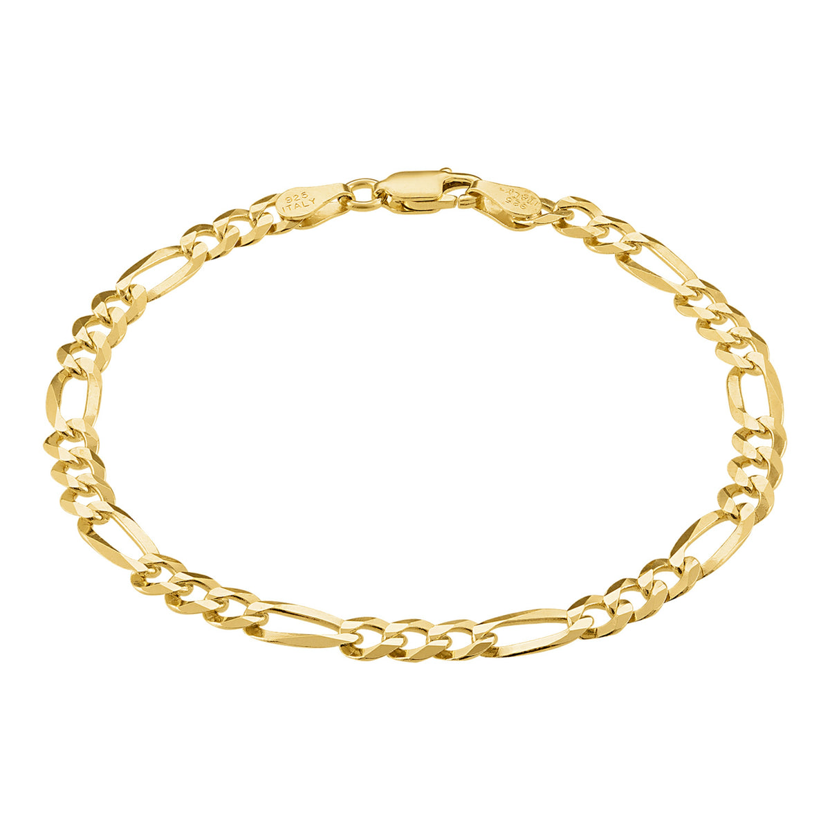 KISPER 18k Gold over 925 Sterling Silver Italian 5mm Figaro Chain Bracelet w/ Lobster Clasp