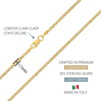 KISPER 925 Sterling Silver Italian Gold Cuban Chain Necklace w/ Lobster Clasp