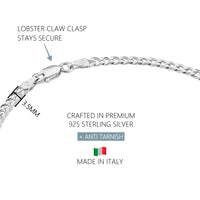 KISPER 925 Sterling Silver Italian 3.5mm Diamond-Cut Curb Chain Anklet Bracelet