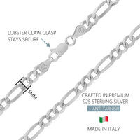 KISPER 925 Sterling Silver Italian 5mm Figaro Chain Necklace w/ Lobster Clasp