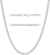 KISPER 925 Sterling Silver 3.5mm Flat Cuban Chain Necklace w/ Lobster Clasp