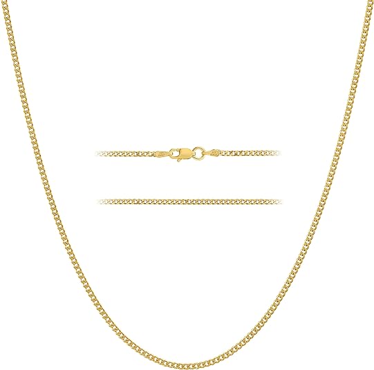 KISPER 925 Sterling Silver Italian Gold Cuban Chain Necklace w/ Lobster Clasp