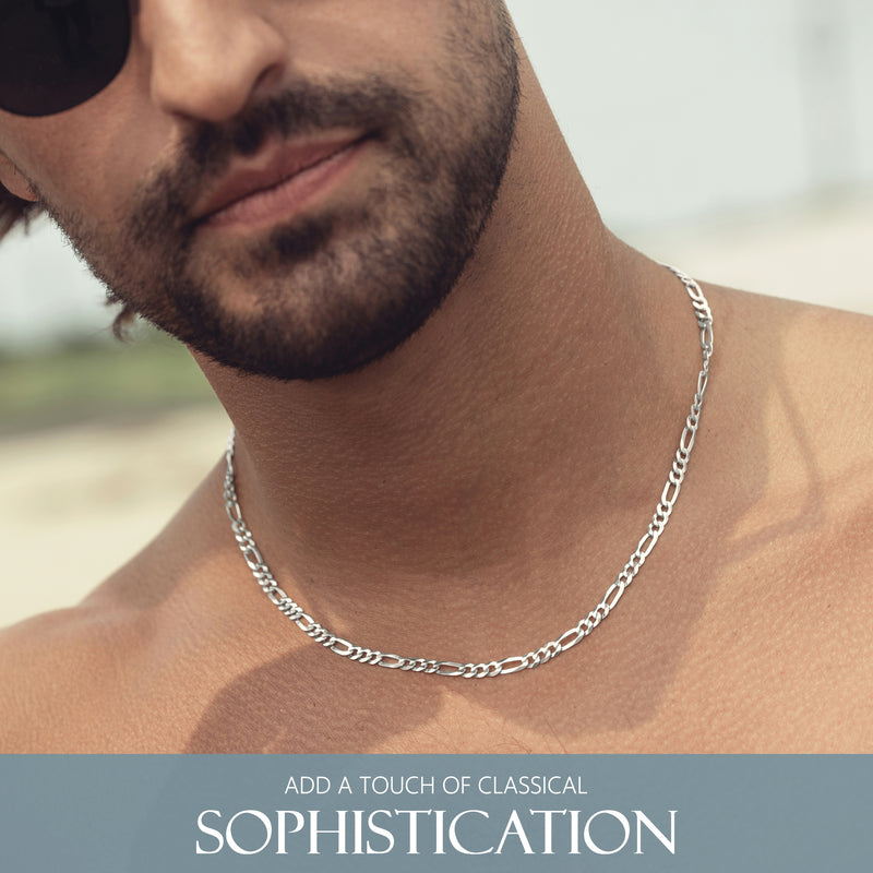 KISPER 925 Sterling Silver Italian 5mm Figaro Chain Necklace w/ Lobster Clasp