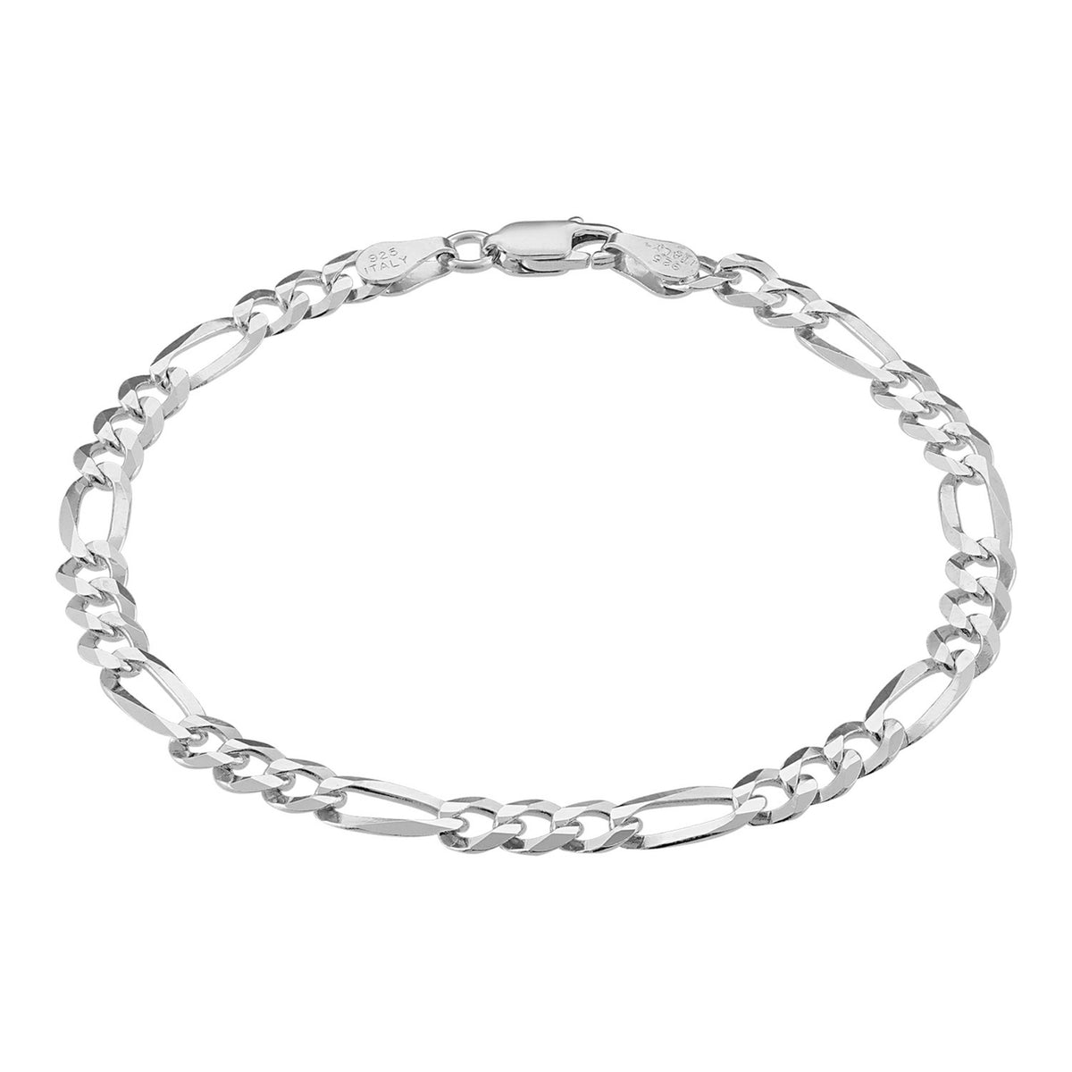 KISPER 925 Sterling Silver Italian 5mm Figaro Chain Bracelet w/ Lobster Clasp