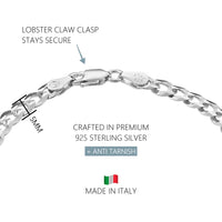KISPER 925 Sterling Silver Italian 5mm Diamond-Cut Cuban Link Chain Bracelet