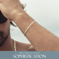 KISPER 18k Gold over 925 Sterling Silver Italian 5mm Figaro Chain Bracelet w/ Lobster Clasp