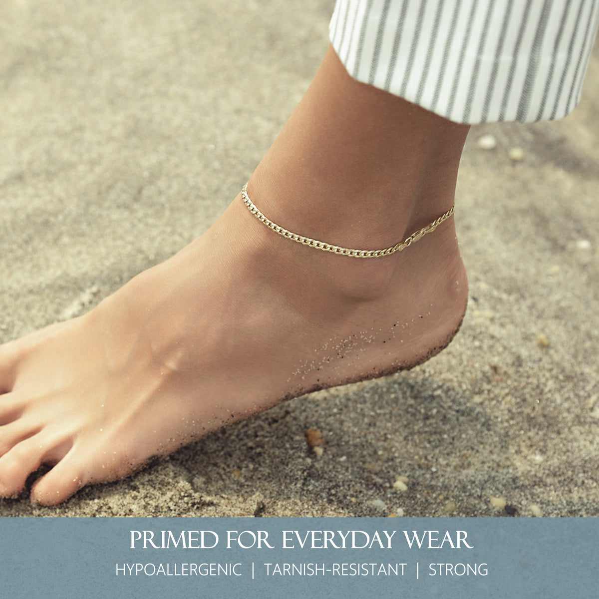 KISPER 18K Gold 925 Sterling Silver Italian 3.5mm Curb Chain Anklet Bracelet