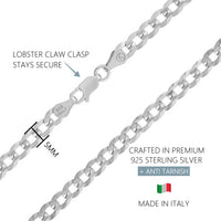 KISPER 925 Sterling Silver Italian 5mm Cuban Chain Necklace w/ Lobster Clasp