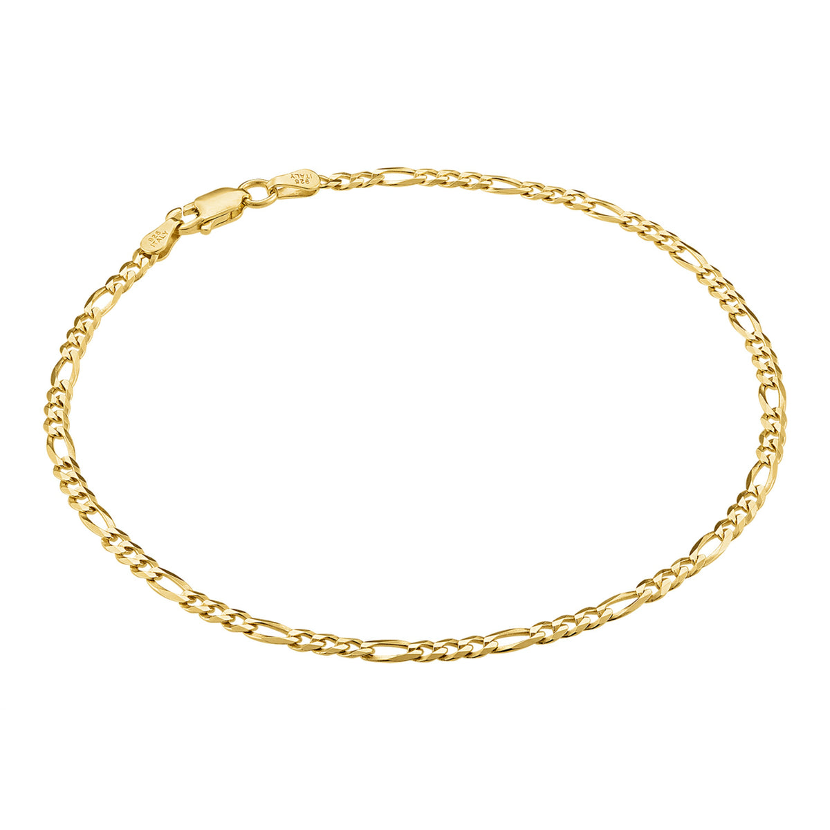 KISPER 18k Gold over 925 Sterling Silver Italian 3mm Diamond-Cut Figaro Chain Anklet Bracelet