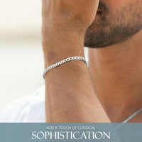 KISPER 925 Sterling Silver Italian 3.5mm Diamond-Cut Cuban Link Chain Bracelet