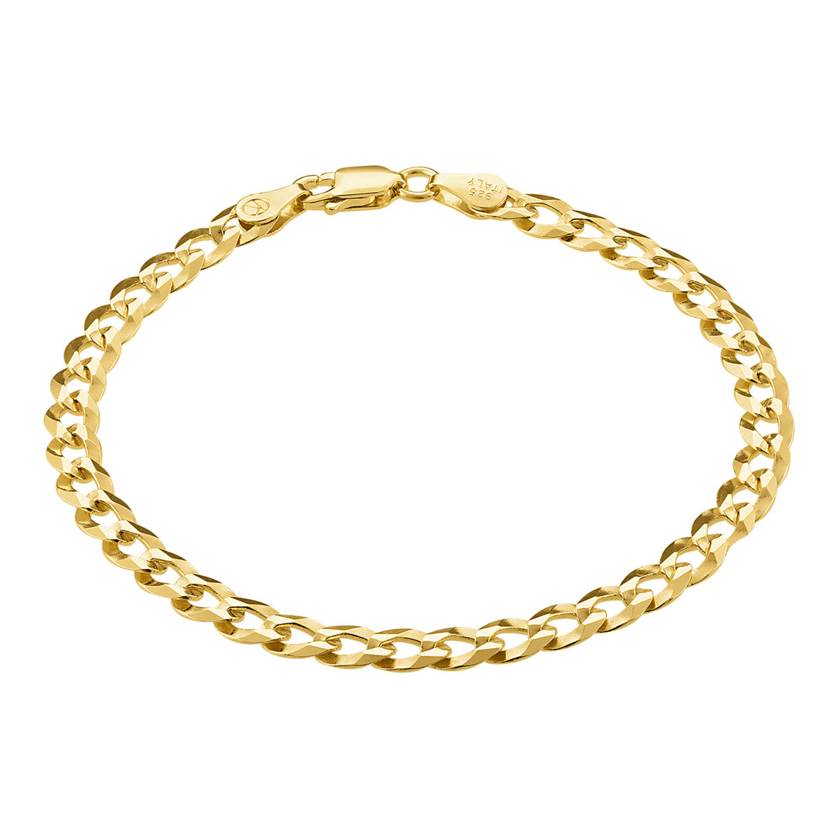 KISPER 18k Gold over 925 Sterling Silver Italian 5mm Gold Cuban Chain Bracelet w/ Lobster Clasp