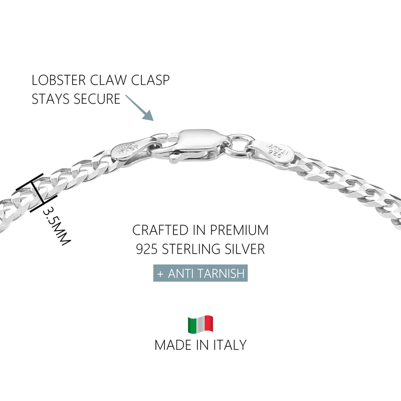 KISPER Solid 925 Sterling Silver Curb Chain Bracelet for Women 3.5mm